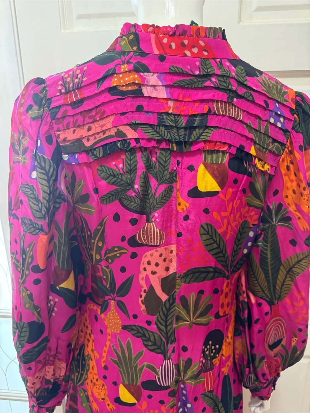 Farm Rio Jungle Print Maxi Dress Womens Pink Leopard Monkey Long Sleeve Sz S - Picture 12 of 16